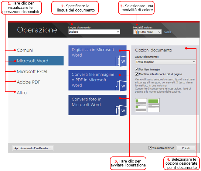 Avvio rapido ABBYY FineReader consente di convertire documenti digitalizzati, documenti PDF e file immagine, comprese le foto digitali, in formati modificabili.