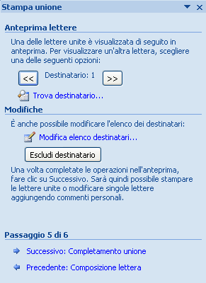 112 Anteprima lettere In questa fase è possibile visualizzare in anteprima le lettere, trovare uno specifico destinatario, modificare o escludere dei destinatari.