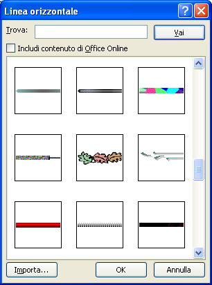 79 Delle linee molto più belle le puoi avere con il pulsante Linea orizzontale nella finestra Bordi e sfondo. Linea orizzontale Scegli il divisore che preferisci e fai clic sul pulsante OK.