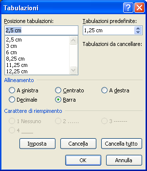 86 È possibile scegliere il tipo di tabulazione a barra (il simbolo di tabulazione è un trattino verticale).