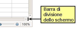 Figura 114: barra di divisione dello schermo nella barra di scorrimento orizzontale 2) Portate il puntatore del mouse su questa linea, che diventerà una linea con due frecce.