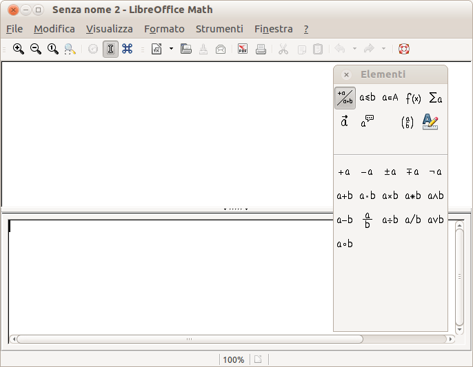 Figura 271: un documento per formule vuoto Nell'area superiore è presente la finestra di anteprima, dove compare l'equazione durante e dopo l'inserimento.