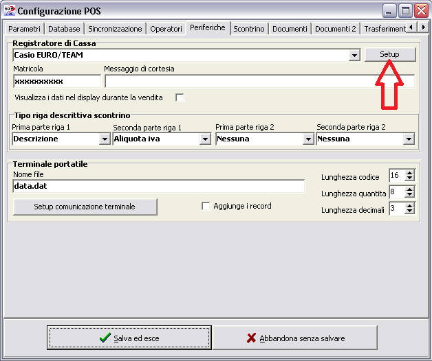 A questo punto si verificano le impostazioni di connessione della porta seriale alla quale è collegata la cassa.