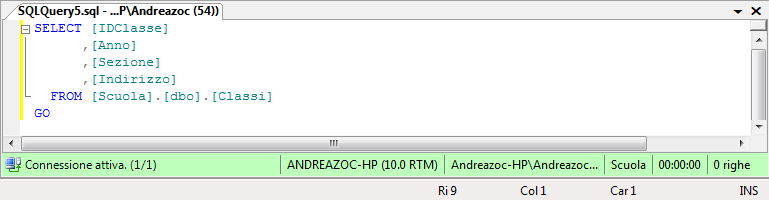 SS 2008 m1 Principianti - 34 - il sotto menu propone tre sezioni di script: Quattro istruzioni DDL che sono CREATE, ALTER, DROP E DROP*CREATE Quattro istruzioni DML che sono SELECT, INSERT, UPDATE,