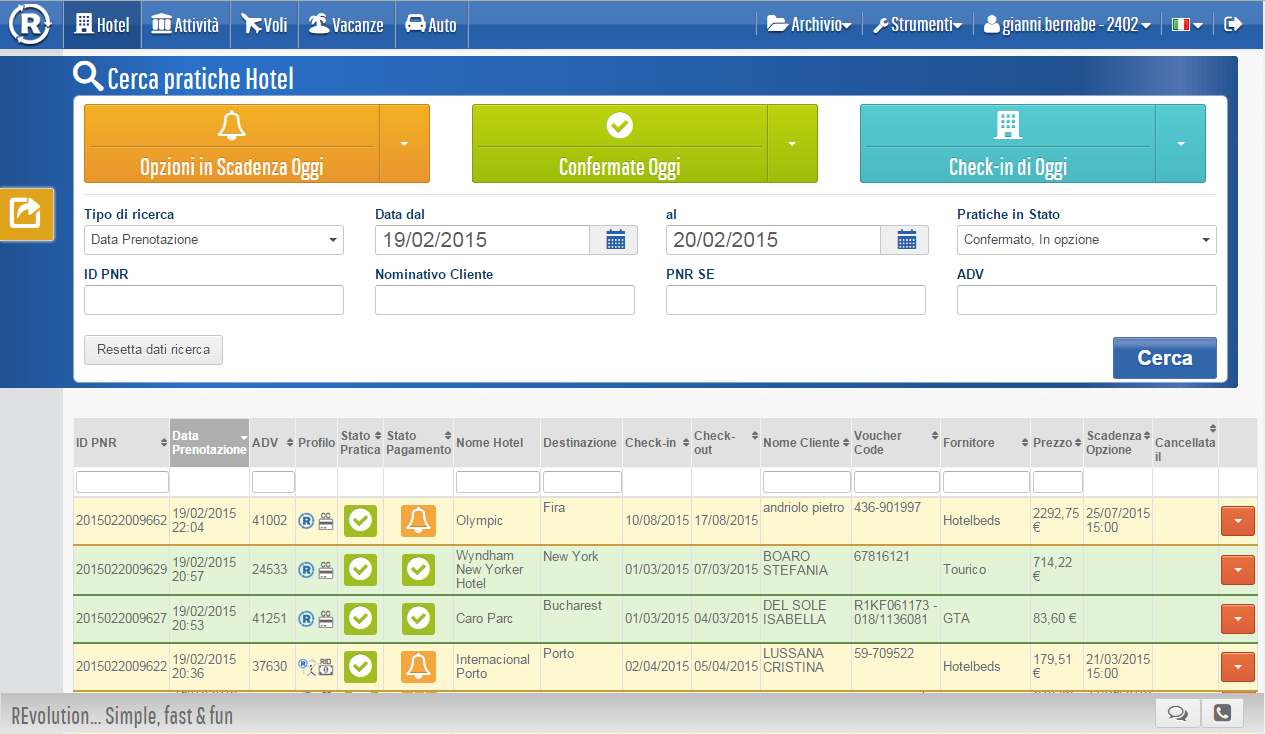 Sistemi di prenotazione online 1.5.2 Revolution E' un front-end dedicato al ramo B2B.