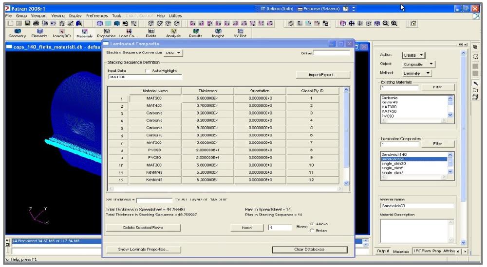 Tabella 2: Materiali impiegati nella laminazione Figura 13: Realizzazione dei compositi in Patran.