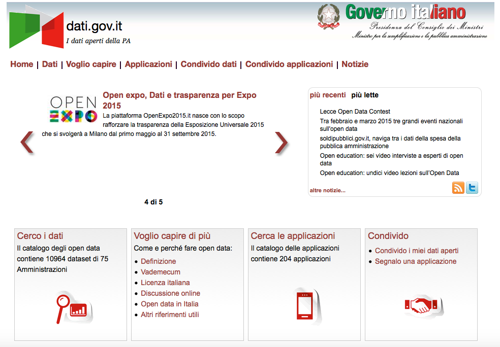 I dati aperti della PA http://www.dati.gov.