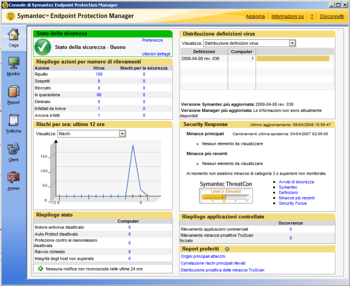 144 Uso dei registri e dei report per monitorare la sicurezza Informazioni sulla home page di Symantec Endpoint Protection Informazioni sulla home page di Symantec Endpoint Protection Se è installato