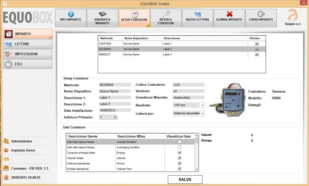 EQUOBOX TOOLKIT LITE INTERFACCIA SOFTWARE Gestione anagrafica multi-impianto Scadenzario letture contatori impianto Download