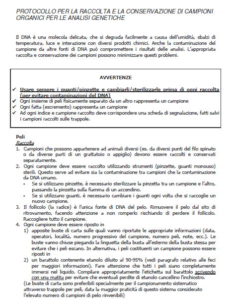 Allegato 3 Protocollo per la raccolta e la conservazione di campioni