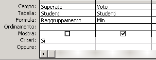 Query di riepilogo Aggiungere un criterio (come group by having in SQL) Per esempio: