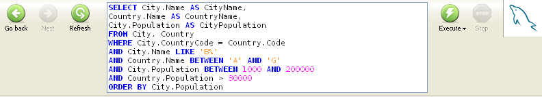 Una panoramica di MySQL Query Browser Browser delle Informazioni: Il Browser delle Informazioni fa parte della barra laterale, ed è usato per cercare le funzioni builtin, e per gestire query che