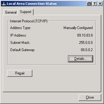 Appendice Appendice: Interfaccia LAN 3. Aprire la scheda "Support". Viene visualizzata la configurazione TCP/IP momentanea. 4.