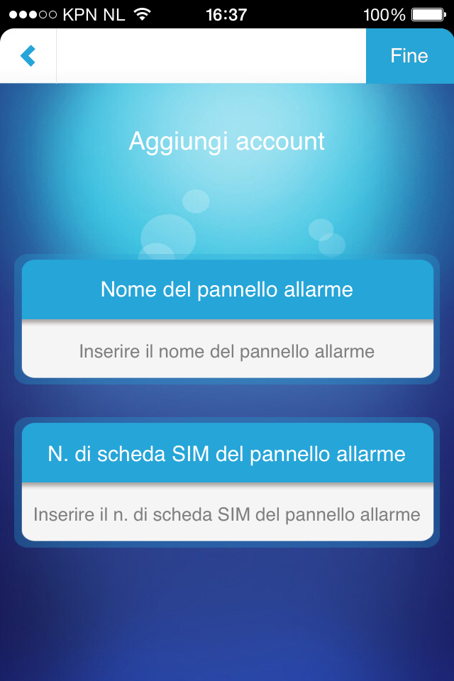 5.1 Aggiunta di un account 14 ITALIANO L'applicazione consente di controllare il sistema di allarme. L'applicazione Apple crea un SMS con il comando necessario per configurare le impostazioni.