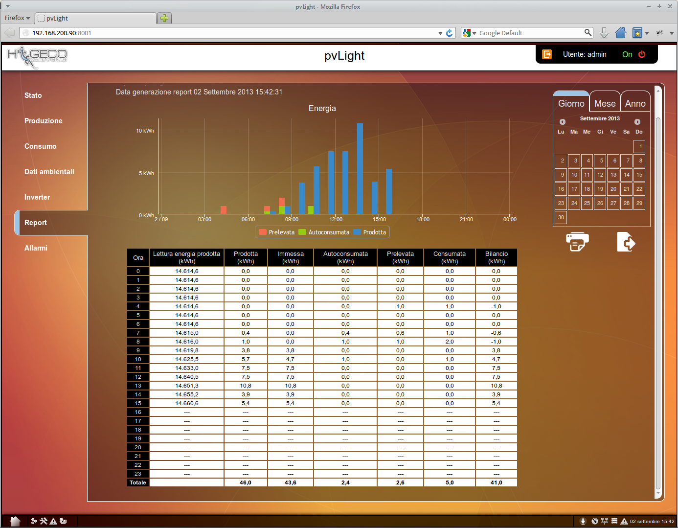 7351876 Interfaccia Desktop 5.6 Report La sezione REPORT offre il bilancio energetico completo come già evidenziato dallo schema di figura 5.2.