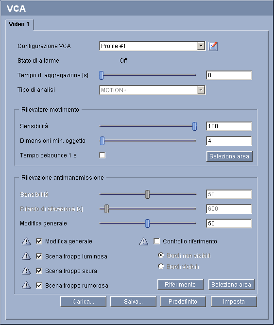 VIP X1 XF Configurazione mediante browser Web it 61 5.29 Modalità Avanzata: profili VCA È possibile configurare due profili con configurazioni VCA diverse.