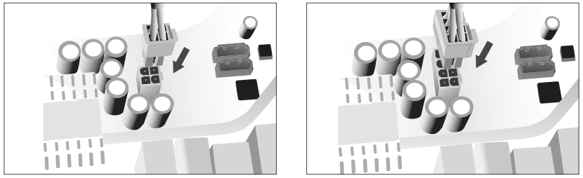 4. Collegare i cavi aggiuntivi dal gruppo di cablaggio alle prese dell alimentatore in base alle necessità. Per collegare cavi PCI-E all alimentatore, utilizzare le prese di colore rosso.