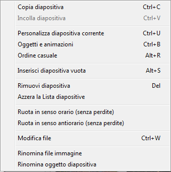 MENU DIAPOSITIVA Il menu Diapositiva presenta diverse opzioni, che sono correlate alla diapositiva stessa e alle sue caratteristiche.