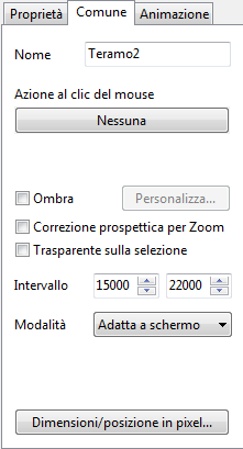 SCHEDA COMUNE La scheda Comune è posizionata vicino alla scheda Proprietà e comprende le seguenti opzioni. Innanzitutto è possibile vedere il Nome dell immagine che avete selezionato e configurato.