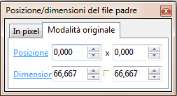 Nell opzione Dimensione/posizione in pixel è presente inoltre la scheda Modalità originale, che vi fornisce la dimensione e la posizione in percentuale come nelle