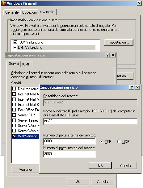 4.2 Progettazione di WebNavigator Server Procedura 1. Aprire nella finestra di dialogo "Windows-Firewall" attraverso il pulsante "Impostazioni" la finestra di dialogo "Impostazioni avanzate". 2.