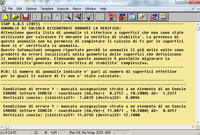 APPENDICE B -ANOMALIE E MESSAGGI di ERRORE Durante la esecuzione del programma possono saltuariamente verificarsi degli errori che vengono segnalati con messaggi.