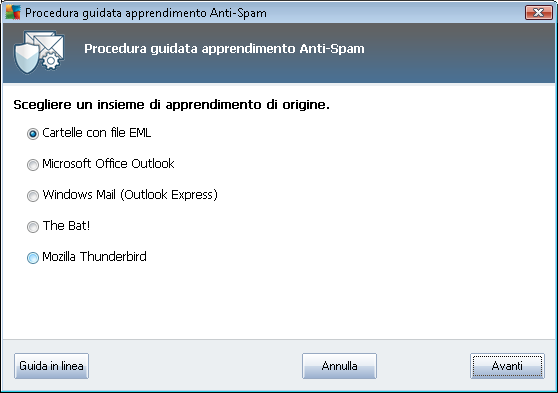 Sono disponibili le seguenti opzioni: Un client e-mail specifico: se si utilizza uno dei client e-mail elencati (MS Outlook, Outlook Express, The Bat!