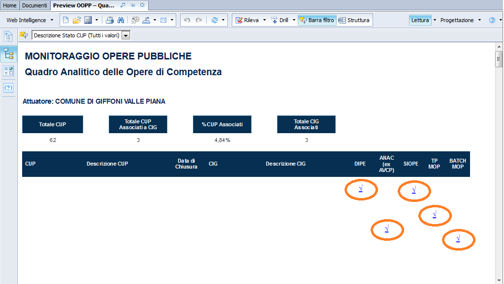 Preview OOPP Quadro Analitico delle Opere di Competenza In questo prospetto è fornito il quadro riepilogativo per la verifica della completezza delle informazioni attinenti le opere di competenza