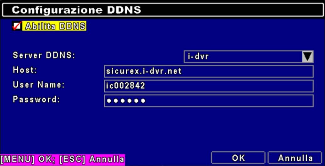 inserire il nome registrato sul sito i-dvr.