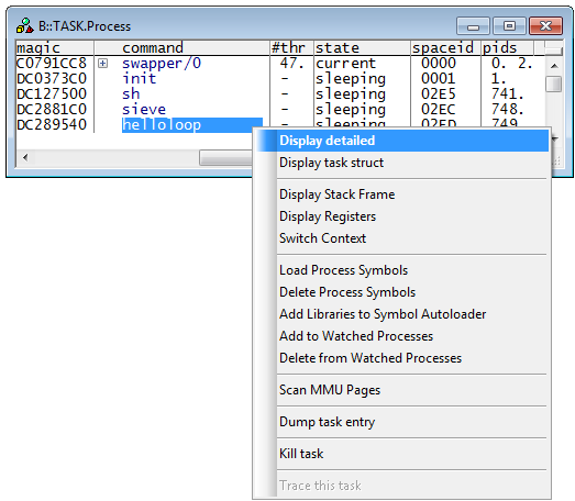 21 / 55 Debugging linux components: process (3) TRACE32 può mostrare