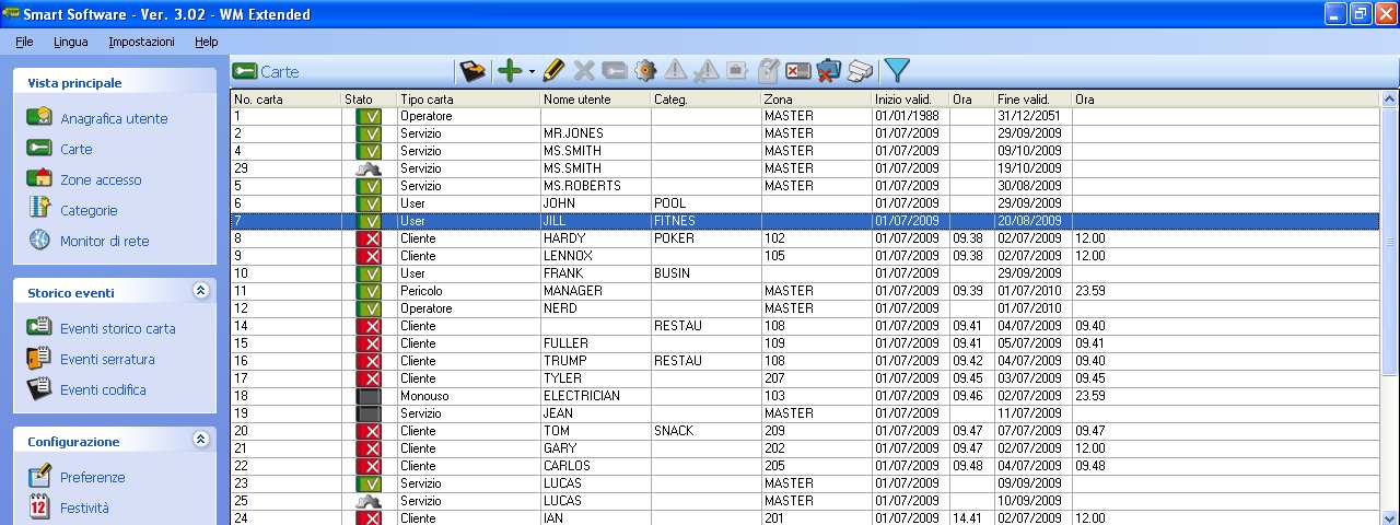 CARTE CARICAMENTO CARTE Questa operazione permette di caricare sullo Smart Software le carte contenute nella