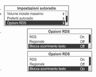 Radio 125 Da Opzioni RDS, ruotare la manopola multifunzione per spostare su RDS Off e poi premerla per attivare la funzione RDS.