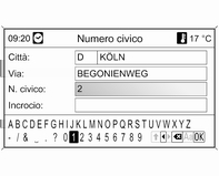 Navigazione 53 Quindi evidenziare ed accettare le lettere della città desiderata tramite la manopola multifunzione.