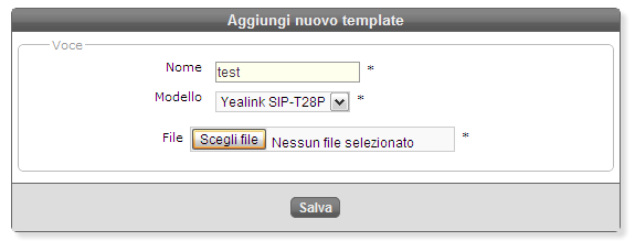 Modello: è il modello del telefono, da scegliere dal menu a tendina, serve per poter poi associare solo i template di configurazione compatibili. Figura 9.2 - Inserimento dei dati di un dispositivo 9.