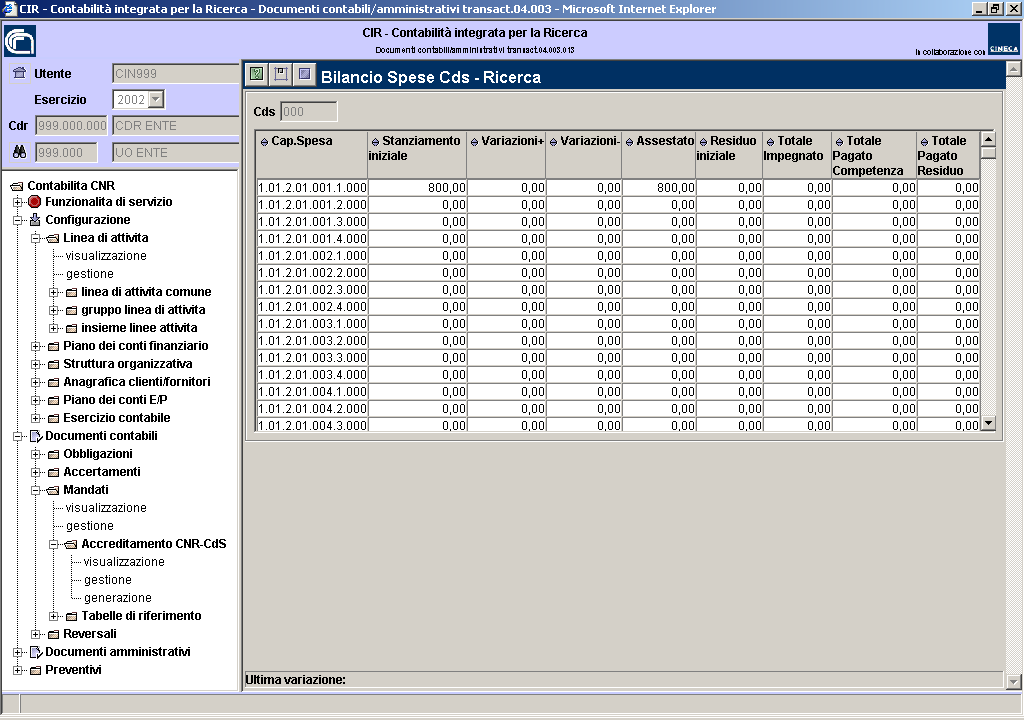 Situazione spese Anche tale visualizzazione è per singolo cds, occorre cioè selezionare il cds interessato facendolo diventare blu e non cliccare sul flag alla sinistra dello stesso.