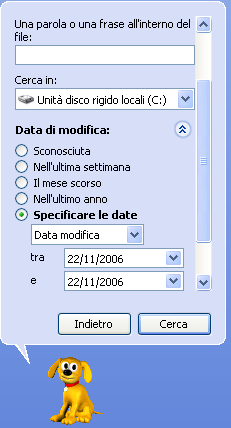 Facendo clic su Tutti i file e le cartelle il riquadro cambierà presentando una serie di caselle dove l utente potrà inserire i criteri di ricerca Sarà possibile digitare il nome del documento che si