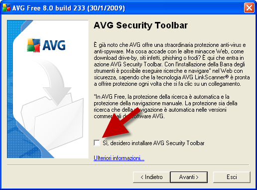 AVG Security Toolbar AVG ti pronone di installare insieme all'antivirus anche una barra degli strumenti (Toolbar). Questa barra degli strumenti è accessoria.