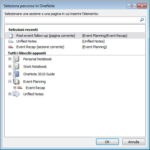 Figura 13: risparmiare tempo utilizzando l archiviazione rapida per selezionare la posizione in cui inviare contenuto a OneNote, creare un ritaglio di schermata o iniziare ad aggiungere note