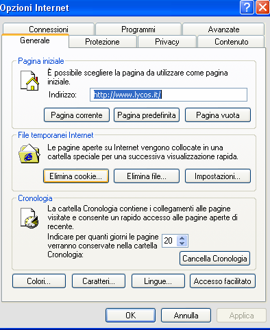 per cancellarli o utilizzare il Tasto apposito nella Finestra Opzioni