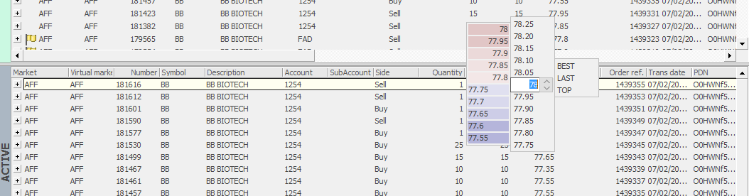 Utilizzando il pulsante a tendina sulla toolbar tra i pulsanti +1 tick e -1 tick, è inoltre possibile modificare l ordine selezionato scegliendo una tra le tipologie di prezzo predefinite (None,