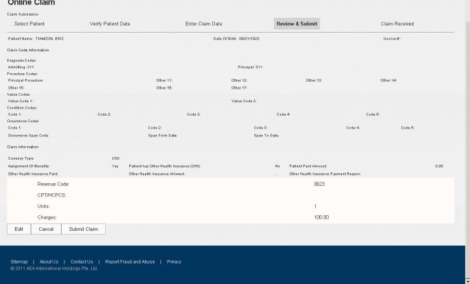 Al termine della sezione Line Item List, verrà visualizzato il Total Charges relativo alla richiesta di rimborso processata.