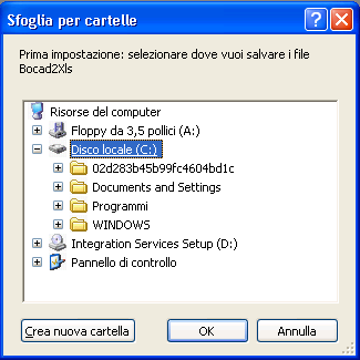 Prima esecuzione Alla prima esecuzione di Bocad2Xls vengono chieste alcune informazioni. La prima riguarda la scelta della lingua.