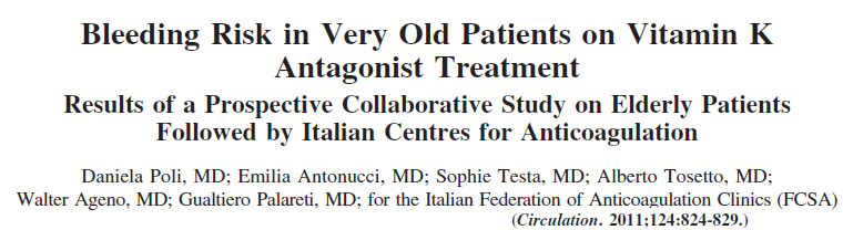 FIBRILLAZIONE ATRIALE PREVENZIONE SECONDARIA DELL ICTUS CEREBRALE ISCHEMICO ANTICOAGULANTI ORALI-ANTAGONISTI DELLA VIT K WARFARIN SICUREZZA 4093 PAZIENTI ETA MEDIA 84 ANNI 73% IN TAO PER FANV E