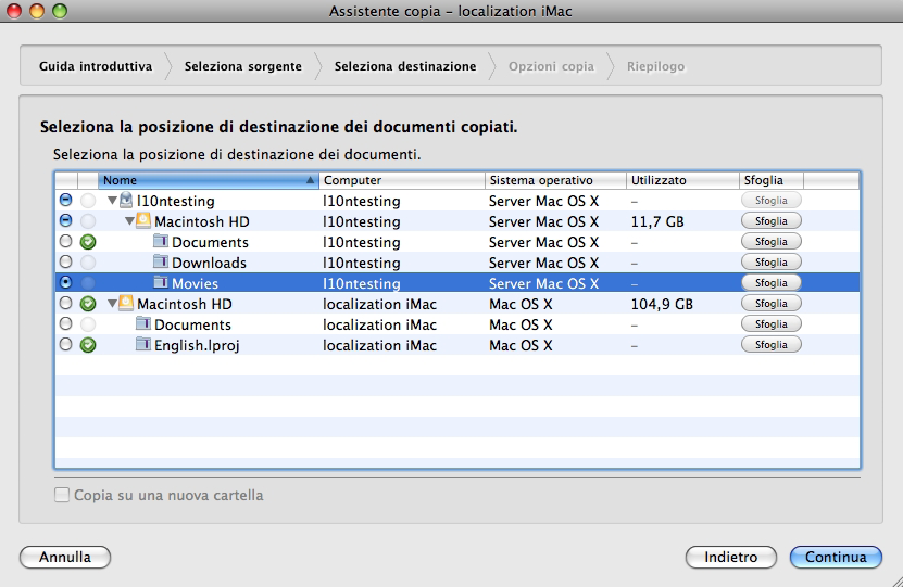 3. Fare clic sul pulsante di scelta posto accanto alla destinazione della copia, quindi fare clic su Continua.