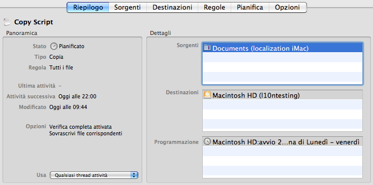 Opzioni per script Copia La maggior parte delle opzioni sono comuni per gli script Copia e Backup. Vedere la sezione "Opzioni per script Backup", più indietro in questo capitolo.