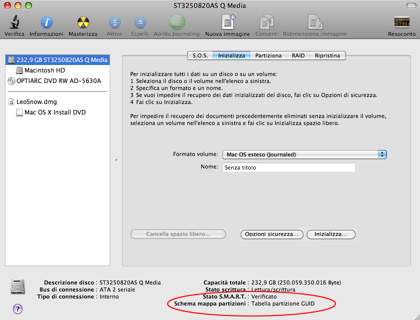 con processore Intel possono essere avviati solo con dischi che utilizzano lo schema della Tabella partizione GUID; Mac basati su processore PowerPC possono essere avviati solo con dischi che