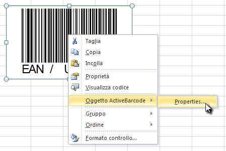 Selezionare ora "ActiveBarcode" e fare clic su "Ok". Ora verrà creato un codice a barre all'interno del documento. Questo sarà un codice a barre standard di tipo EAN 128. Questo è il tipo predefinito.