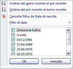 3 Le icone nell'intestazione di colonna, sulla barra di spostamento tra i record e nel gruppo Ordina e filtra della scheda Foglio dati degli Strumenti tabella, indicano che la visualizzazione