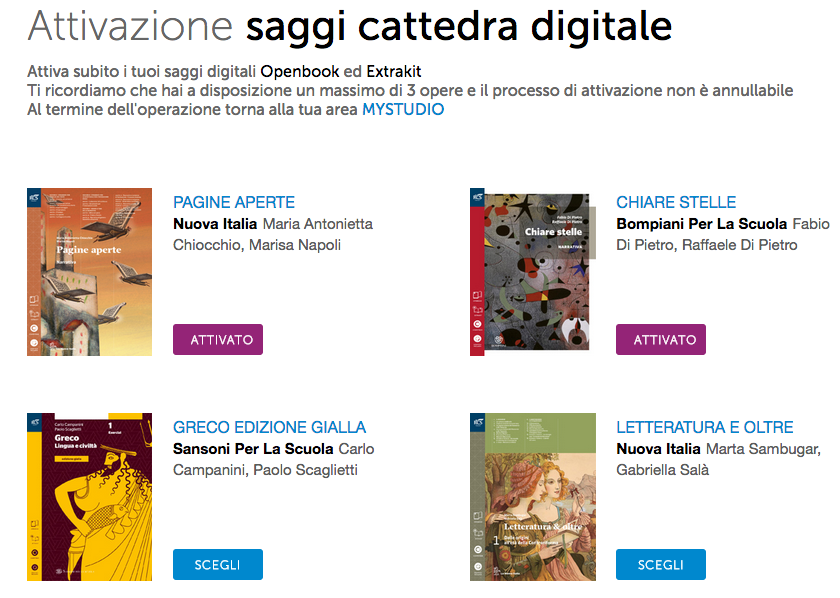 it, inserendo le tue credenziali email e password per attivare l OpenBook di un volume, clicca su Attiva saggi ti troverai così nella pagina Attivazione saggi cattedra digitali, dove potrai visionare