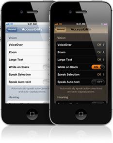 Apple 3 Zoom per ingrandire lo schermo, Bianco e nero per aumentare il contrasto,testo grande fa aumentare i caratteri fino a 56 punti.